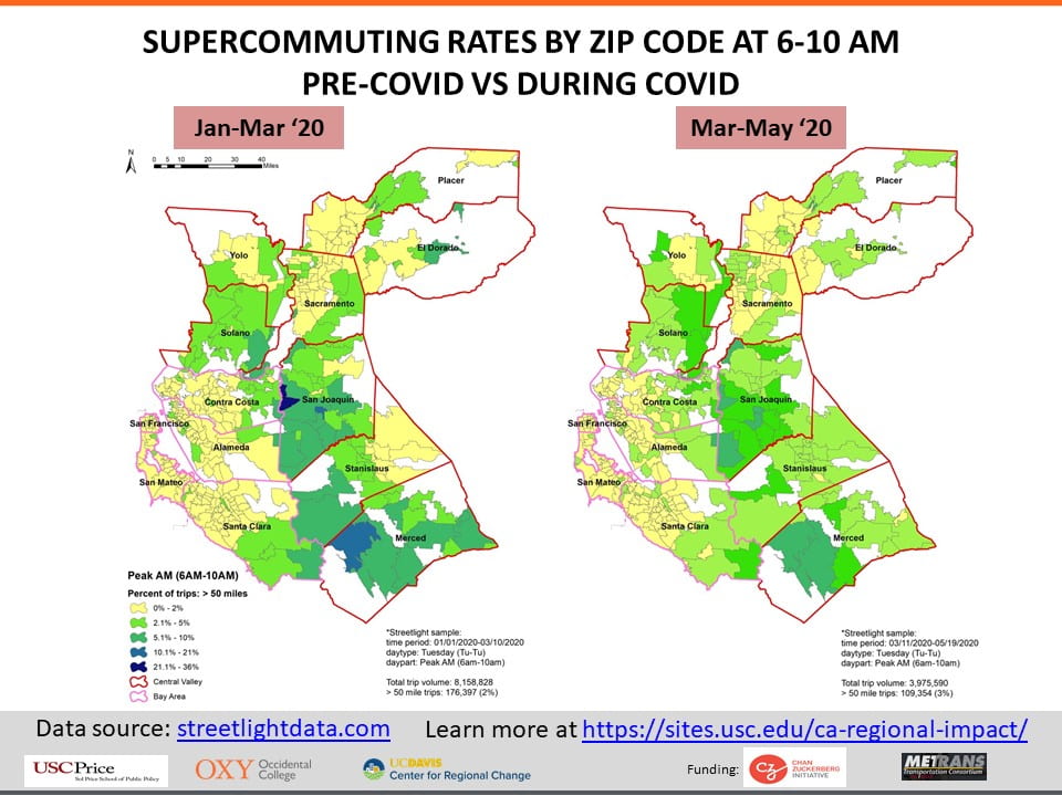 Map of supercommuting rate before and during COVID-19