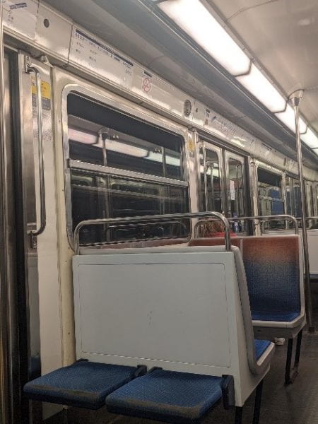 Foldable seats on train 