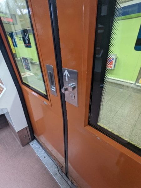 Opening handle for train doors