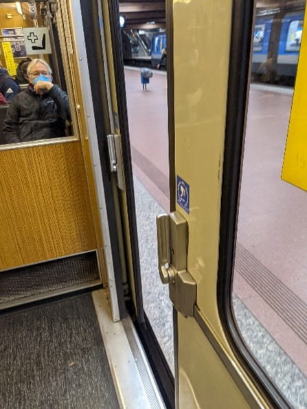 Interior view of train’s door