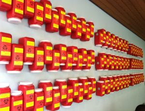 120 Sharps Containers (used for the disposal of needles and syringes) hung on 9 steel rods