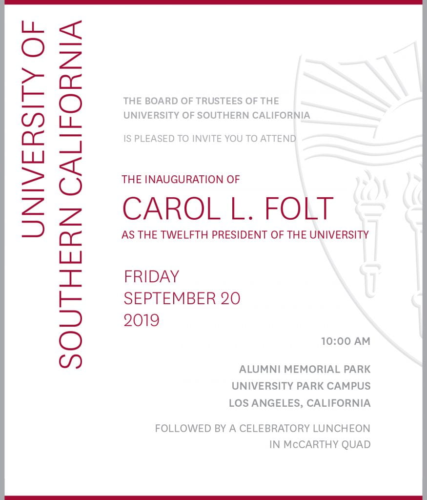 Invitation to Carol Folt's Inauguration