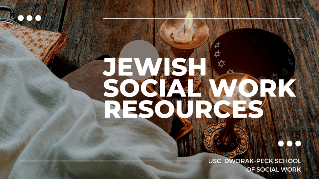 Text Jewish Social Work Resources on background of traditional Jewish Shabbat Supplies.