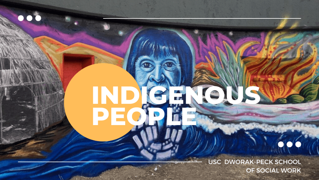 Title "Indigenous People" with background of mural depicting an indigenous person