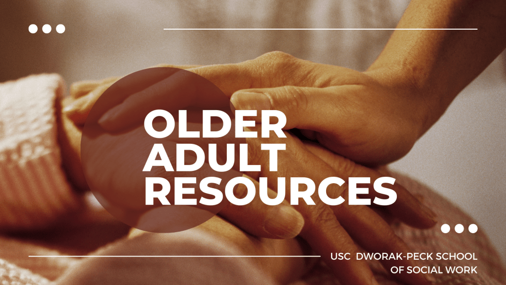 Titled Older adult resources on a background of a photo of two hands clasping